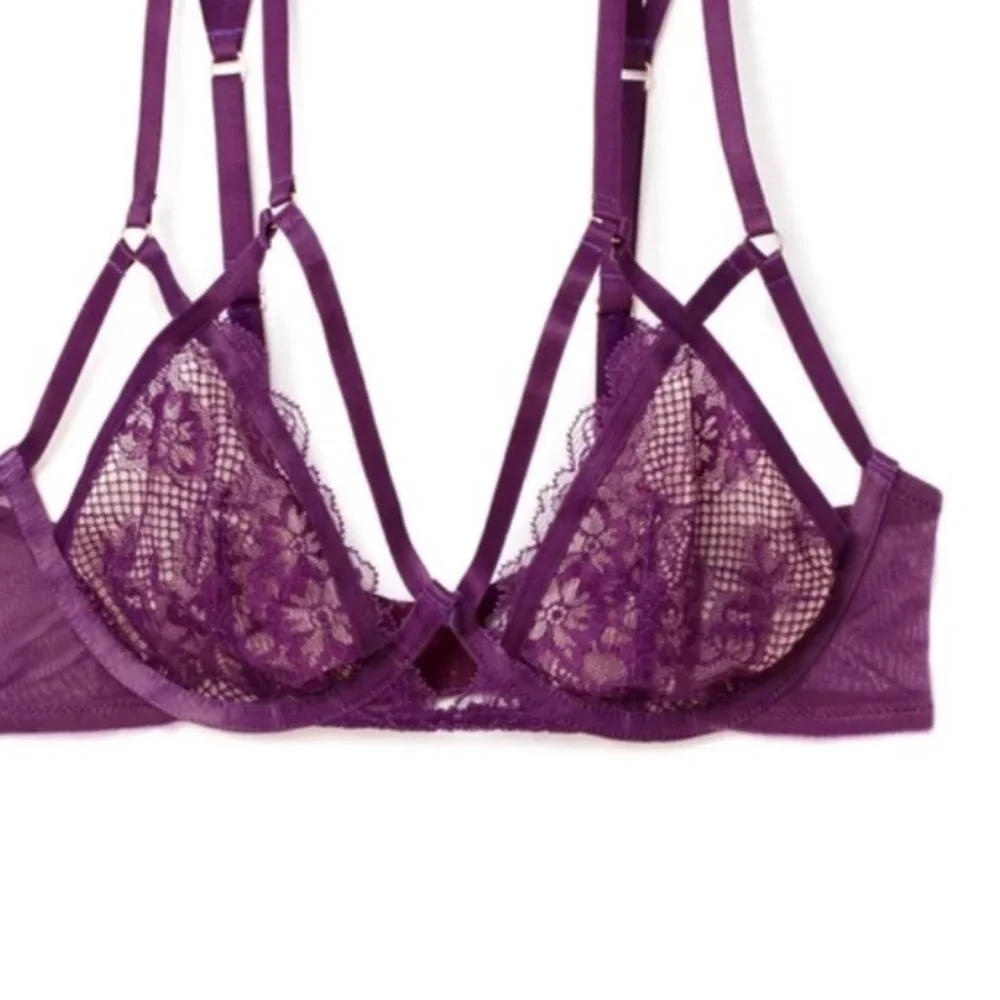 Pristine Adore Me Vianna Unlined Plunge Lace Bra Plum Purple 38B - Picture 4 of 8